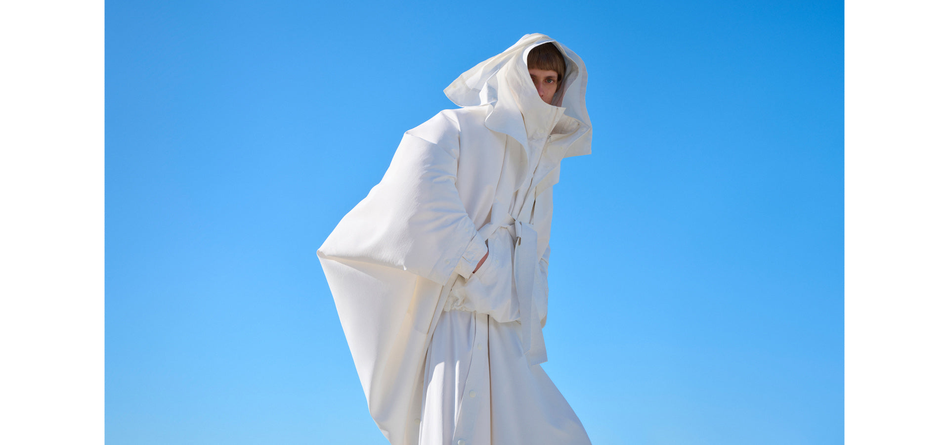 ISSEY MIYAKE me 前後柄違いボトルネック・フレンチスリーブ