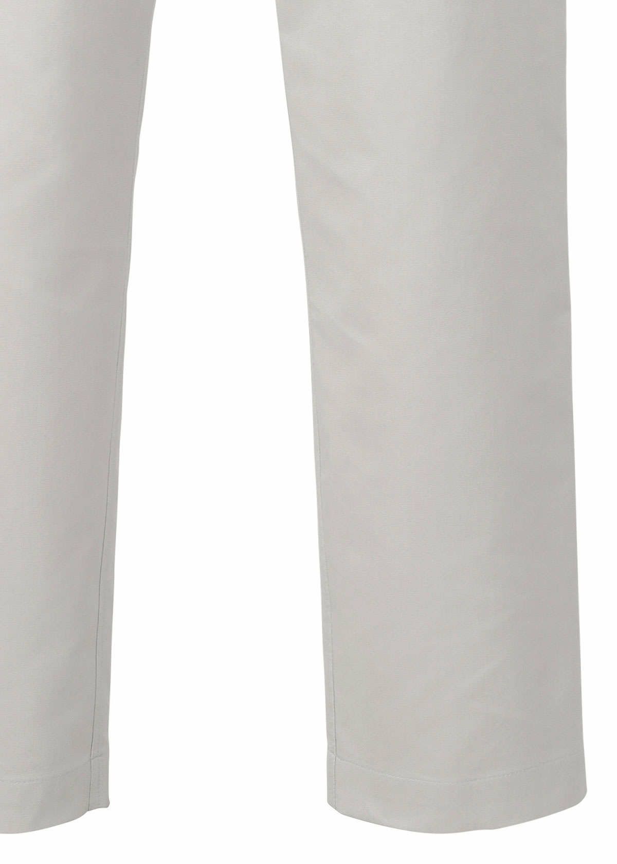 Zoomed view A close-up of the lower legs of the TYPE-S BASICS light gray cropped pants by A-POC ABLE ISSEY MIYAKE, highlighting the straight hem and simple side stitching. Crafted from a comfortable stretch material, these pants offer ease of movement.