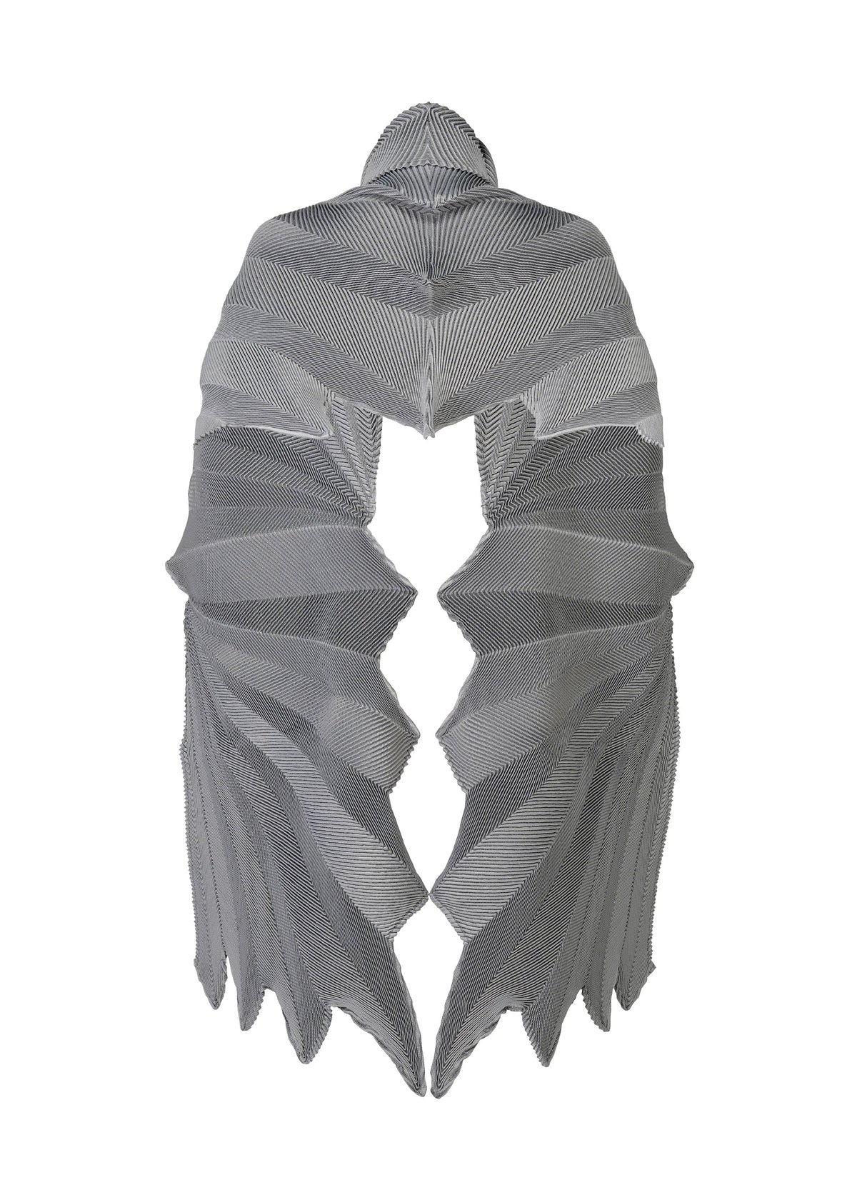 The TYPE-XIV Eugene Studio project 002 scarf by A-POC ABLE ISSEY MIYAKE features sculptural, geometric pleats that create a bold, three-dimensional pattern inspired by light and shadow, echoing Eugene Studio’s artistry. view 1 of 11
