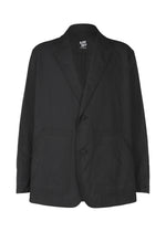 The TYPE-U 001 by A-POC ABLE ISSEY MIYAKE is a black, long-sleeved, wrinkle-resistant jacket with two front buttons and large front pockets, shown on a plain white background. - BLACK （no.15）