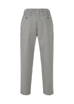 TYPE-C 003 trousers by A-POC ABLE ISSEY MIYAKE: light grey with an elastic waistband, front button details, straight legs, side pockets, and a relaxed fit. Displayed against a plain white background.