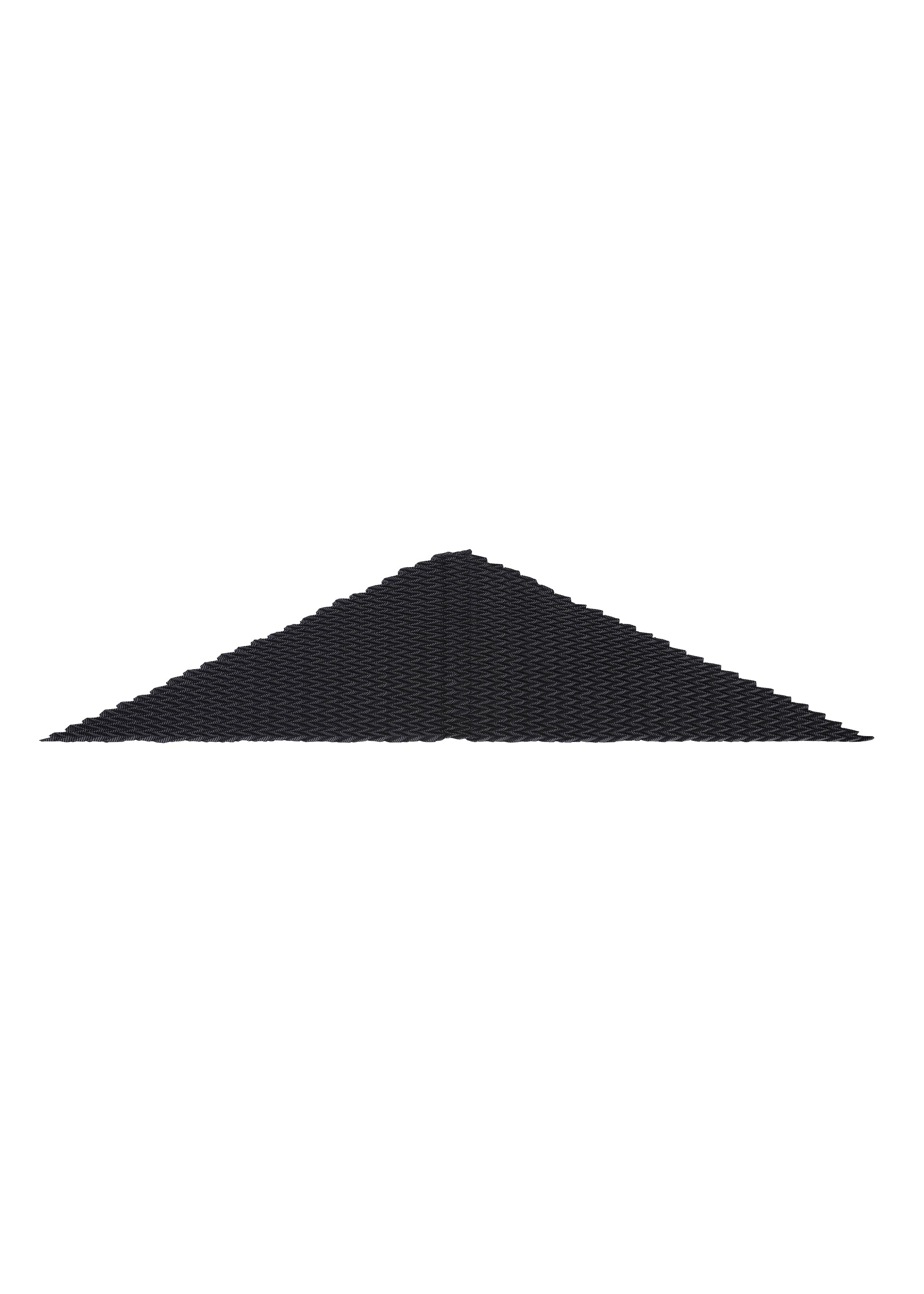 Zoomed view TYPE-Ⅶ Kouzoshi project 002 by A-POC ABLE ISSEY MIYAKE is a black, triangular wedge featuring a textured, ridged surface inspired by the intricate patterns of Tosa Washi paper, shown against a white background.