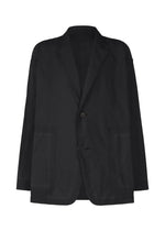 The TYPE-U 002 by A-POC ABLE ISSEY MIYAKE is a black single-breasted blazer with two front patch pockets, notch lapel, and a relaxed, oversized fit. This wrinkle-resistant shape-memory jacket is photographed on a plain white background. - BLACK （no.15）