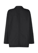 The TYPE-U 002 jacket by A-POC ABLE ISSEY MIYAKE is a black, long-sleeve, shape-memory piece shown from the back with a straight cut, subtle seams, simple collar, and comfortable fit.