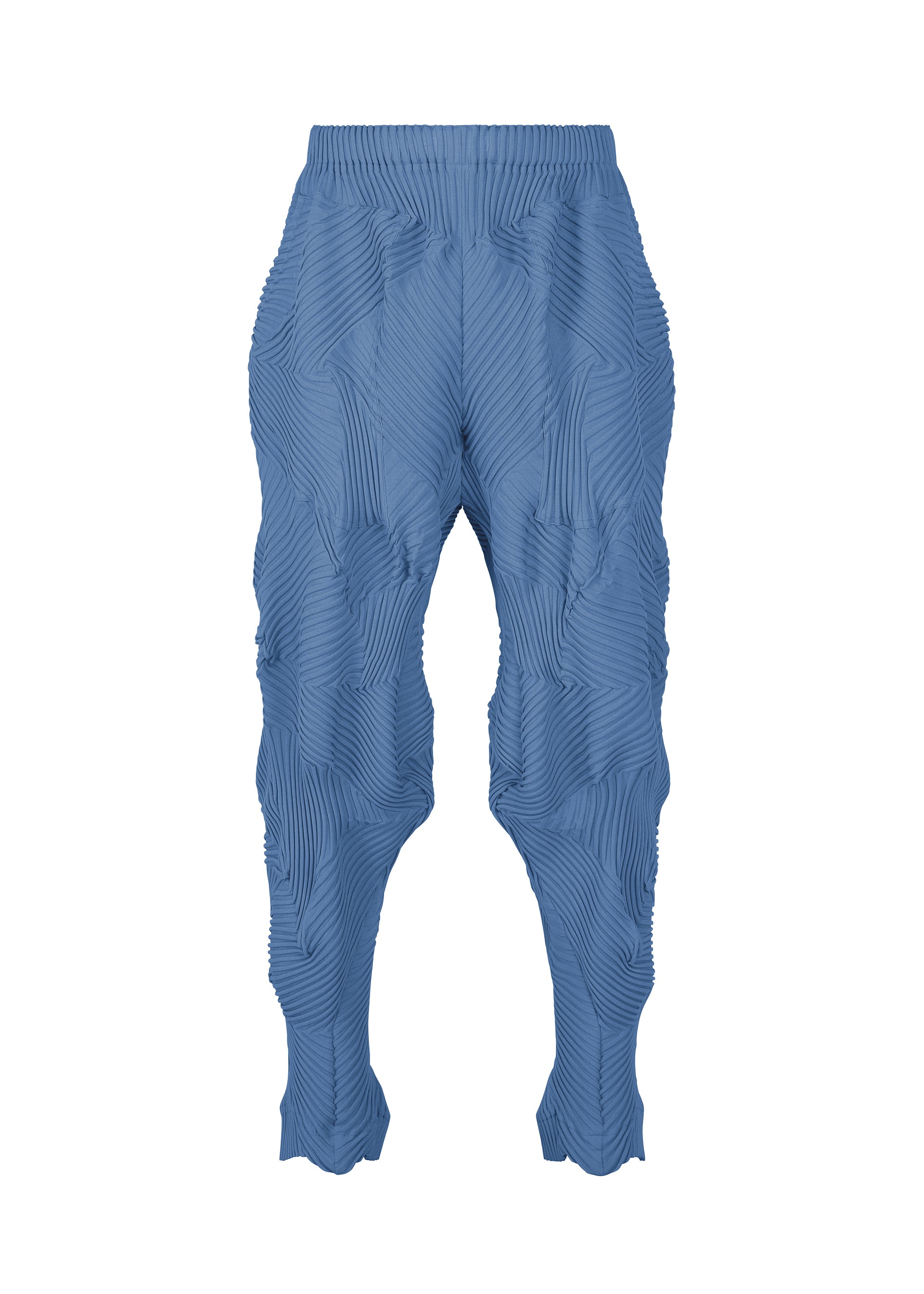 Zoomed view The TYPE-P 003-1 pants by A-POC ABLE ISSEY MIYAKE feature Baked Stretch pleating for an irregular, textured look with raised details and a tapered leg, offering modern style and versatility for everyday wear. - BLUE （no.72）