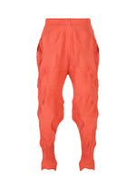 The TYPE-P 003-1 pants by A-POC ABLE ISSEY MIYAKE showcase bright coral Baked Stretch pleating, wavy sculpted seams, an elastic waistband, and ripple details for soft texture—perfect for versatile everyday wear.