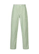 The TYPE-U 001 pants by A-POC ABLE ISSEY MIYAKE are light green, high-waisted straight-leg trousers featuring front patch pockets, a button and zipper closure, and crafted from a subtly textured, wrinkle-resistant fabric. Displayed against a plain white background, these pants combine effortless style with all-day comfort. - LIGHT GREEN （no.61）