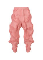 TYPE-O 003 pants by A-POC ABLE ISSEY MIYAKE feature recycled polyester, an elastic waistband, and bold 3D wavy ridges for a futuristic look. Shown in pink against a white background. - PINK-HUED （no.26）
