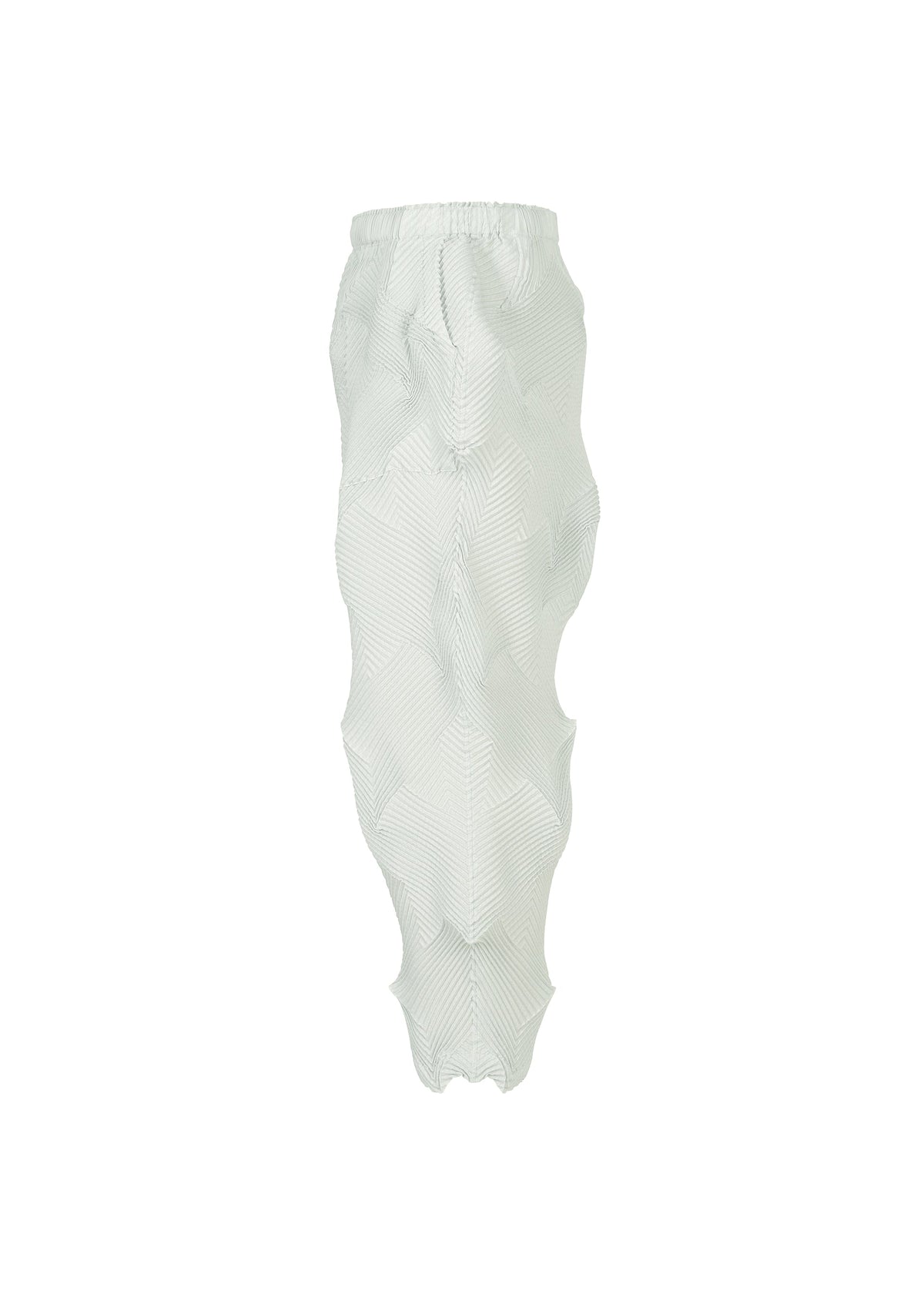 The TYPE-O 010 pants by A-POC ABLE ISSEY MIYAKE feature a white pleated design with wavy zigzag patterns and an elastic waistband, crafted from recycled polyester and showcased on a plain white background. view 5 of 8
