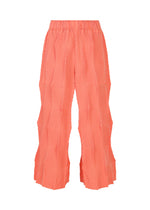 TYPE-W 009-1 pants by A-POC ABLE ISSEY MIYAKE feature bright orange geometric stripes, a wide-leg cut, relaxed fit, and elastic waistband. Made from stretchy polyester for comfort and a textured, playful silhouette. - SALMON RED （no.25）