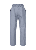 The TYPE-S 003 pants by A-POC ABLE ISSEY MIYAKE feature light blue and white vertical stripes, a relaxed fit, accordion pleats, an elastic waistband, two front pockets, and lightweight stretch fabric, shown on a plain white background.