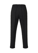 The TYPE-Ⅰ 007 by A-POC ABLE ISSEY MIYAKE are black pleated trousers with an elastic waistband, straight legs, and two buttoned back pockets, featuring subtle Steam Stretch detailing. Shown against a white background.