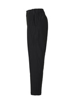TYPE-Ⅰ 007 by A-POC ABLE ISSEY MIYAKE: black pleated high-waisted striped pants with a tapered leg, gathered waistband, and relaxed fit, shown from the side against a white background.
