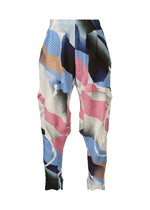 TYPE-XV SOAR NY project 001 by A-POC ABLE ISSEY MIYAKE features pleated pants with a multicolored patchwork design, a crinkled Baked Stretch finish, and a modern tapered fit that highlights iconic Japanese style. - LIGHT PINK×LIGHT BLUE （no.27）