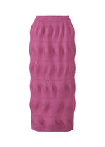 The TYPE-P 006 by A-POC ABLE ISSEY MIYAKE is a long, high-waisted pink pleated skirt featuring a wavy textured pattern and horizontal bands, displayed on a white background. - FUCHSIA PINK （no.23）