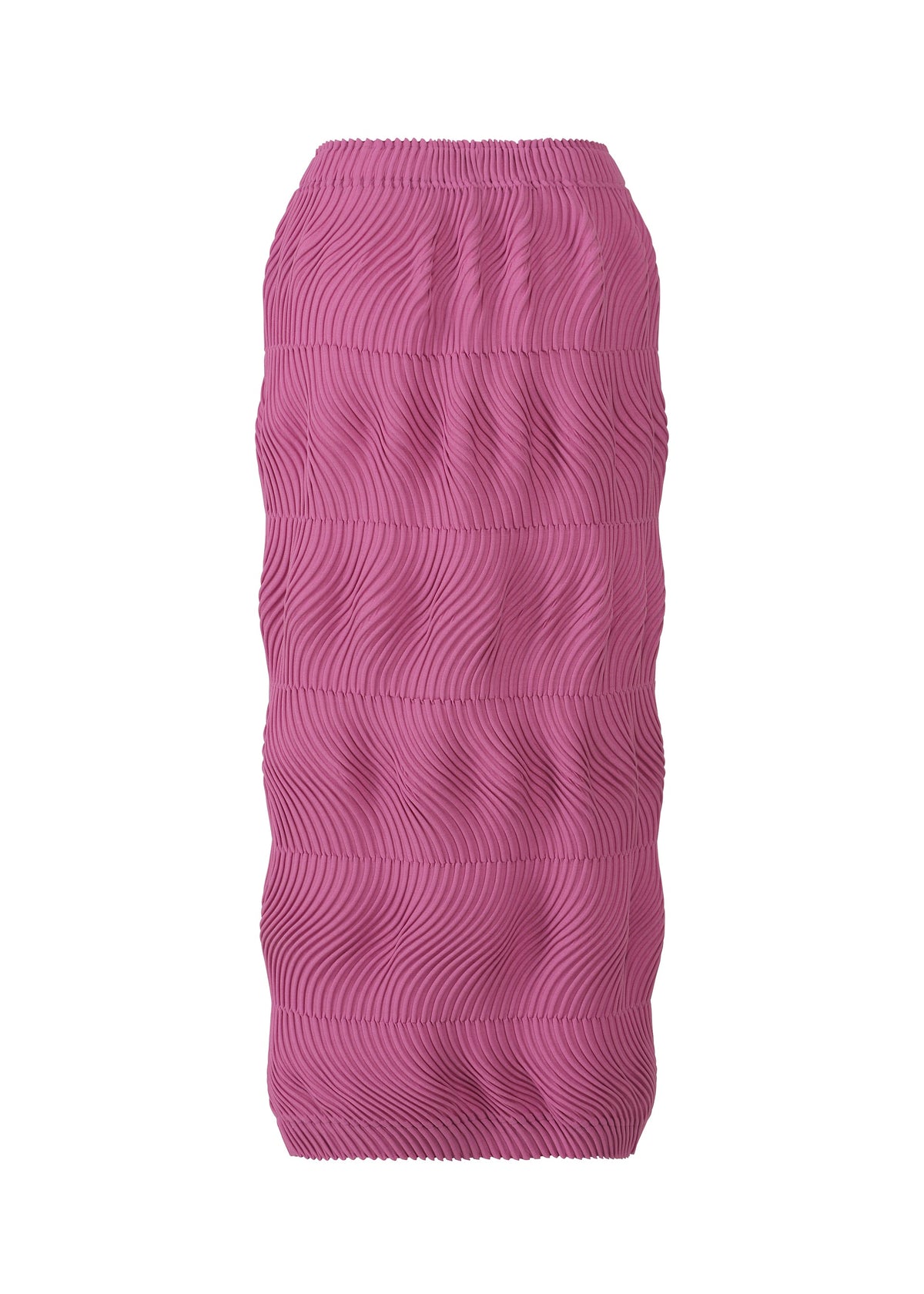 The TYPE-P 006 by A-POC ABLE ISSEY MIYAKE is a knee-length, high-waisted pink pleated skirt featuring a unique, textured wavy pattern—an elegant and versatile piece for any occasion. view 4 of 8