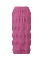 The TYPE-P 006 by A-POC ABLE ISSEY MIYAKE is a knee-length, high-waisted pink pleated skirt featuring a unique, textured wavy pattern—an elegant and versatile piece for any occasion.