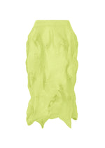 The TYPE-P 003-2 skirt by A-POC ABLE ISSEY MIYAKE is a knee-length, light yellow-green piece with textured free-form pleats and an elastic waistband, shown on a white background. - LIME GREEN （no.63）