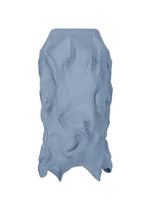 The TYPE-P 003-2 skirt by A-POC ABLE ISSEY MIYAKE features a blue geometric textured pattern, crinkled ruched design, free-form pleats, and Baked Stretch technique for a striking three-dimensional effect.