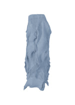 The TYPE-P 003-2 by A-POC ABLE ISSEY MIYAKE is a light blue, midi skirt with textured pleats and irregular ruffles from the Baked Stretch series, featuring a high waist, shown against a plain white background.