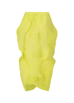 The TYPE-O 022 by A-POC ABLE ISSEY MIYAKE is a high-waisted, knee-length yellow pleated skirt with a textured, wavy and ruched design for an abstract, sculptural silhouette.