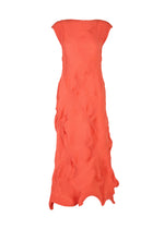 The TYPE-P 003-1 by A-POC ABLE ISSEY MIYAKE is a sleeveless, floor-length coral pleated dress with a wavy textured pattern, subtle geometric design, and flared hem—perfect for stylish everyday wear. - SALMON RED （no.25）