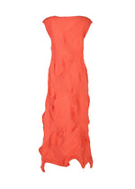 The TYPE-P 003-1 by A-POC ABLE ISSEY MIYAKE is a sleeveless, floor-length coral pleated dress with a textured pattern and irregular wavy hem—ideal for stylish everyday wear.