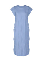 Sleeveless TYPE-W 009-1 dress by A-POC ABLE ISSEY MIYAKE in blue, featuring a subtle geometric striped pattern, relaxed fit silhouette, round neckline, and slightly textured fabric. - LIGHT BLUE （no.71）