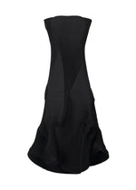 The TYPE-Ⅰ 008 by A-POC ABLE ISSEY MIYAKE is a strapless black dress with a fitted bodice, flared sculptural skirt, textured geometric panels, and dynamic pleats.