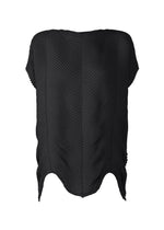 The TYPE-P 006 by A-POC ABLE ISSEY MIYAKE is a black French-sleeved top with a wavy ribbed texture and asymmetric hem, crafted from Baked Stretch fabric for versatile wear, shown on a white background. - BLACK （no.15）