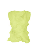 The TYPE-P 003-2 by A-POC ABLE ISSEY MIYAKE is a sleeveless light green top with geometric pleats, crafted with the Baked Stretch technique for an asymmetrical, sculpted silhouette—ideal for versatile everyday wear. - LIME GREEN （no.63）