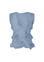 The TYPE-P 003-2 by A-POC ABLE ISSEY MIYAKE is a sleeveless light blue top crafted with the Baked Stretch technique, featuring three-dimensional pleated patterns for a textured, geometric look ideal for everyday wear.