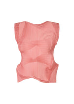 TYPE-O 003 by A-POC ABLE ISSEY MIYAKE is a light pink sleeveless top in plant-derived polyester, with sculptural pleated textures and an asymmetric hem shaped by Steam Stretch, shown against a white background. - PINK-HUED （no.26）