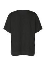 The TYPE-J 001 by A-POC ABLE ISSEY MIYAKE is a plain black, short-sleeved top with a loose fit, displayed against a white background.