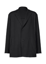 The TYPE-A 003 by A-POC ABLE ISSEY MIYAKE is a black oversized blazer with two buttons, large front pockets, and raw edges, inspired by A-POC and shown against a plain white background. - BLACK （no.15）
