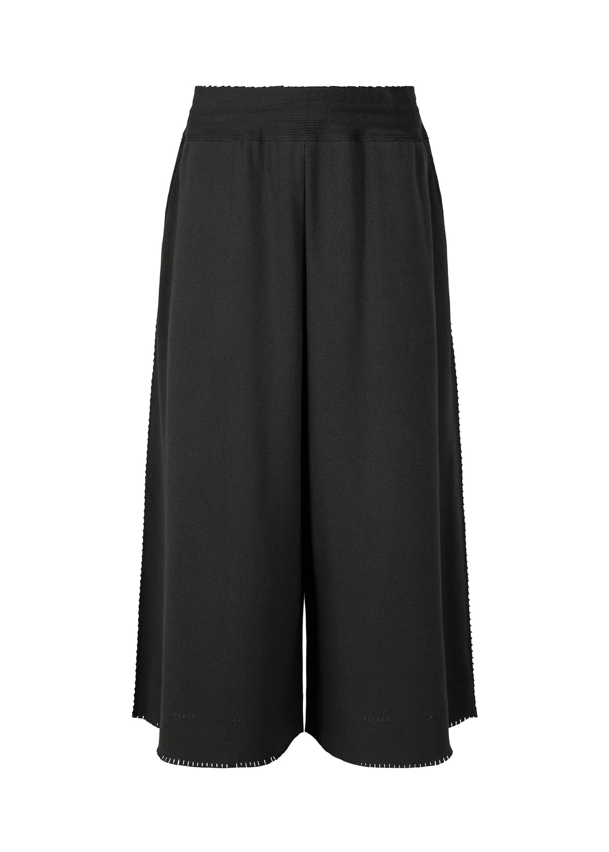 The TYPE-A 003 by A-POC ABLE ISSEY MIYAKE is a pair of black, wide-leg high-waist culotte shorts with a loose fit, crafted from tube-shaped fabric and inspired by A-POC, shown against a white background. view 2 of 6