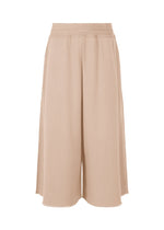 The TYPE-A 003 by A-POC ABLE ISSEY MIYAKE are beige, high-waisted, knee-length culotte shorts with a loose wide-leg fit, crafted from tube-shaped fabric and shown against a white background. - PINK BEIGE （no.42）