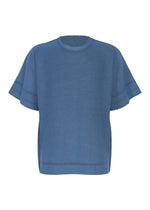 TYPE-A 001-4 by A-POC ABLE ISSEY MIYAKE is a blue short-sleeve knit top with a round neckline and loose fit, featuring subtle seam details and a slightly textured, tube-shaped fabric designed for year-round comfort. - BLUE-HUED （no.76）
