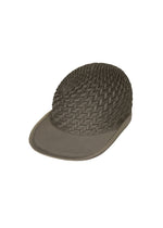 The TYPE-O CAP by A-POC ABLE ISSEY MIYAKE features a textured, dark olive green basket-woven dome and a smooth rounded brim, shown against a white background. - KHAKI （no.65）