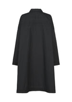 The TYPE-U 001-1 by A-POC ABLE ISSEY MIYAKE is displayed from the back, showcasing its long sleeves, knee-length cut, straight silhouette, classic collar, and adjustable cuffs for a customizable fit.