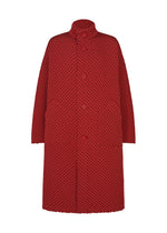 TYPE-O 024 by A-POC ABLE ISSEY MIYAKE: a long red coat featuring diamond-patterned double-weave fabric, large front buttons, side pockets, and a high collar. - RED （no.24）