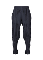 TYPE-P 003-1 pants by A-POC ABLE ISSEY MIYAKE in black Baked Stretch fabric, featuring a geometric textured pattern with irregular pleated ridges and a tapered fit—designed for versatile everyday wear and shown against a white background. - NAVY （no.75）