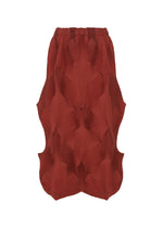 The TYPE-O 010-1 by A-POC ABLE ISSEY MIYAKE is a red pleated skirt with a textured 3D geometric pattern, made from recycled polyester and featuring a wavy, sculpted silhouette. - RED （no.24）