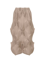 The TYPE-O 010-1 by A-POC ABLE ISSEY MIYAKE is a beige, knee-length pleated skirt featuring a geometric 3D textured pattern in recycled polyester and an elastic waistband for a modern architectural look. - BEIGE （no.41）
