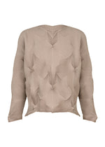 TYPE-O 010-1 by A-POC ABLE ISSEY MIYAKE is a beige pleated long-sleeved top featuring textured geometric patterns and origami-like folds, shown against a white background. - BEIGE （no.41）