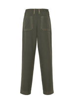 TYPE-K 012 by A-POC ABLE ISSEY MIYAKE shown from the back, with a green and black check pattern, two rear pockets, belt loops, and straight woven-like legs.
