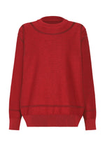 The TYPE-K 010 by A-POC ABLE ISSEY MIYAKE is a red textured knit top with long sleeves and ribbed cuffs, hem, and neckline, shown against a white background. - RED （no.24）