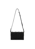 The TONNEAU MATTE by BAO BAO ISSEY MIYAKE is a black rectangular shoulder bag with a geometric triangular pattern, adjustable strap, and can also be used as a clutch, shown on a plain white background. - MATTE BLACK （no.16）