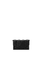 The TONNEAU MATTE by BAO BAO ISSEY MIYAKE is a small, rectangular black clutch with a geometric diamond-patterned surface, displayed centered on a white background.