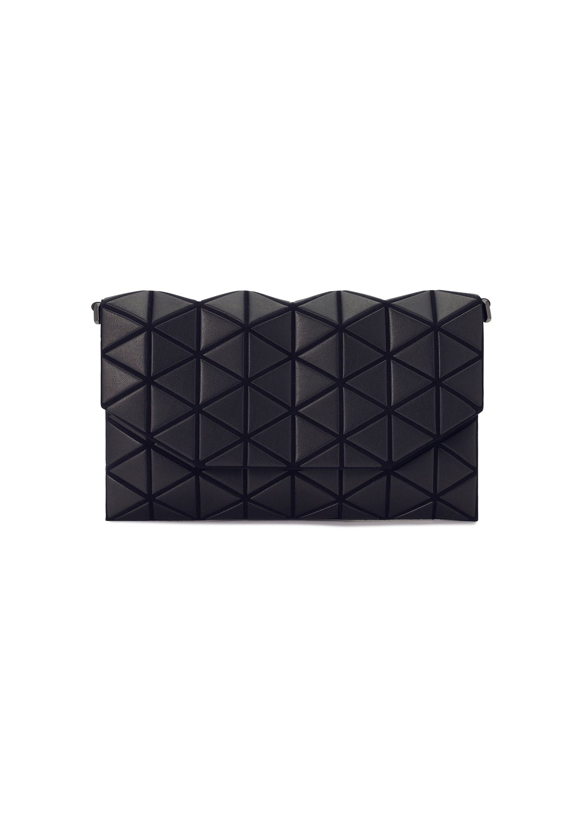 The TONNEAU MATTE by BAO BAO ISSEY MIYAKE is a black rectangular clutch featuring a leather-like surface with geometric 3D triangular patterns and a flap closure. view 4 of 8